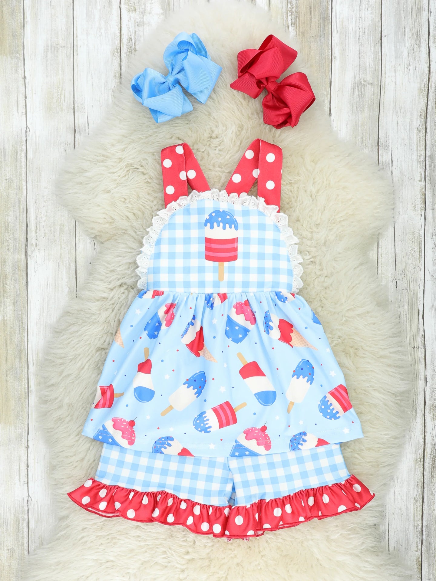 Popsicle Gingham Patriotic Ruffle Outfit